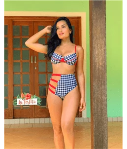 Biquni Retr Vermelho e Preto
