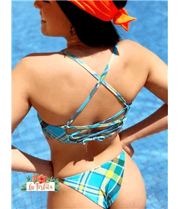 Biquni Xadrez Azul-Amarelo